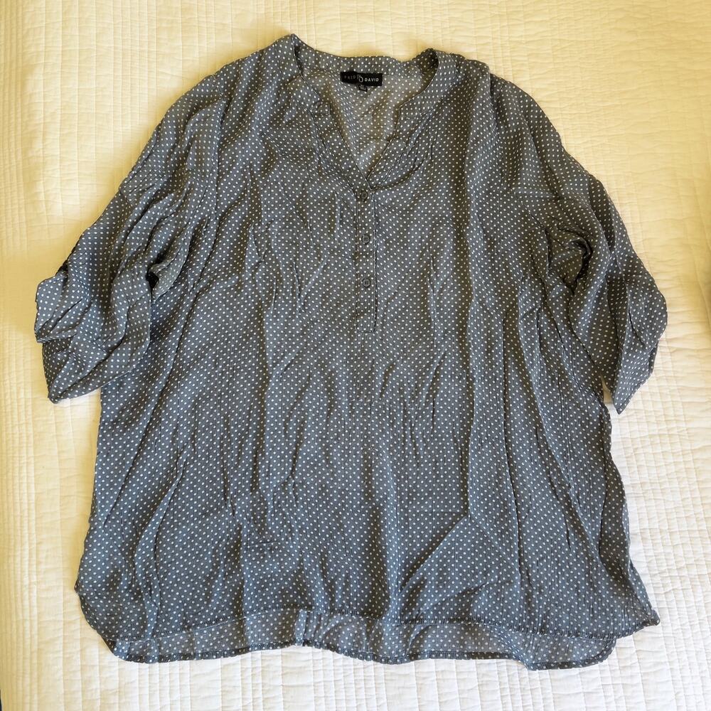 Fred David Grey Polka Dot Sheer Blouse Women's Size 2X Plus Size
